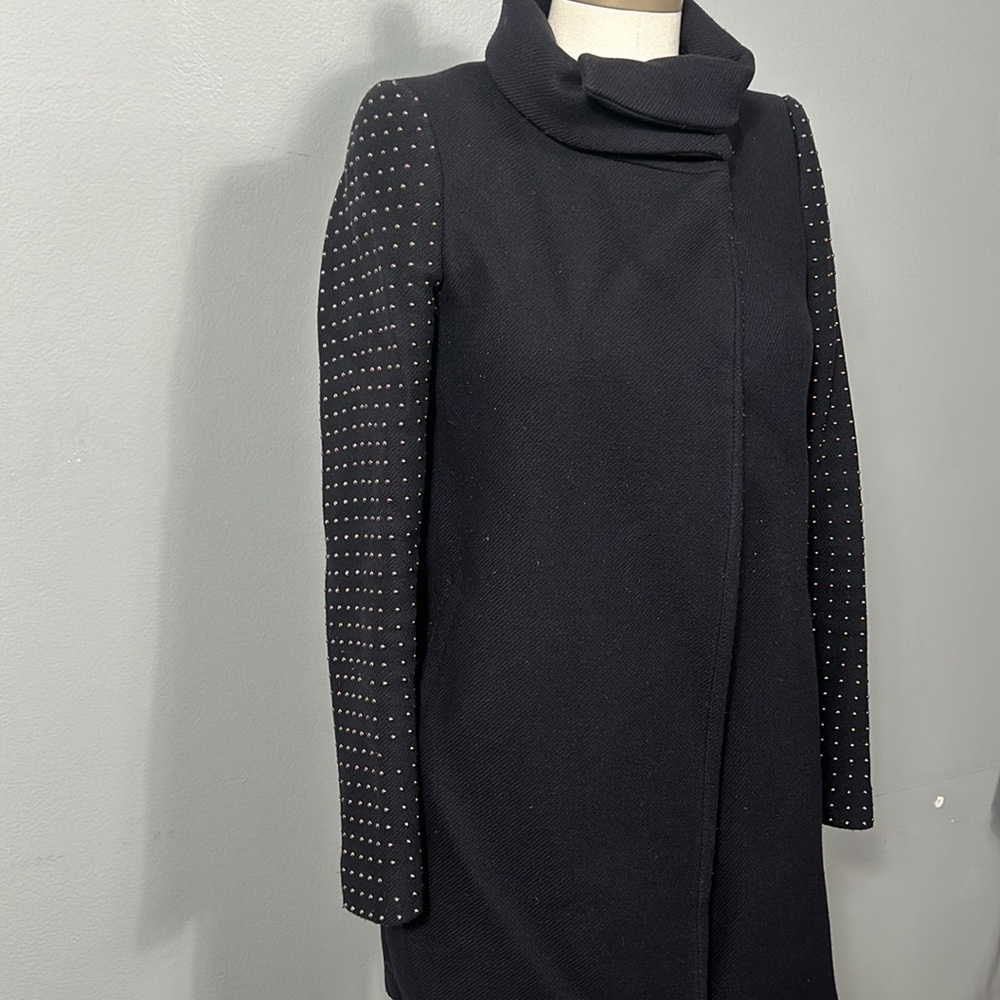 Zara Navy Studded Mid length wool coat XS